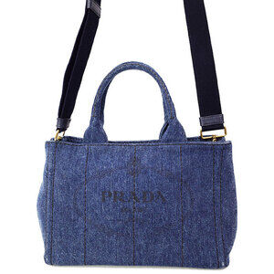 Prada Canapa Convertible 2way Tote Shoulder Bag Denim Blue